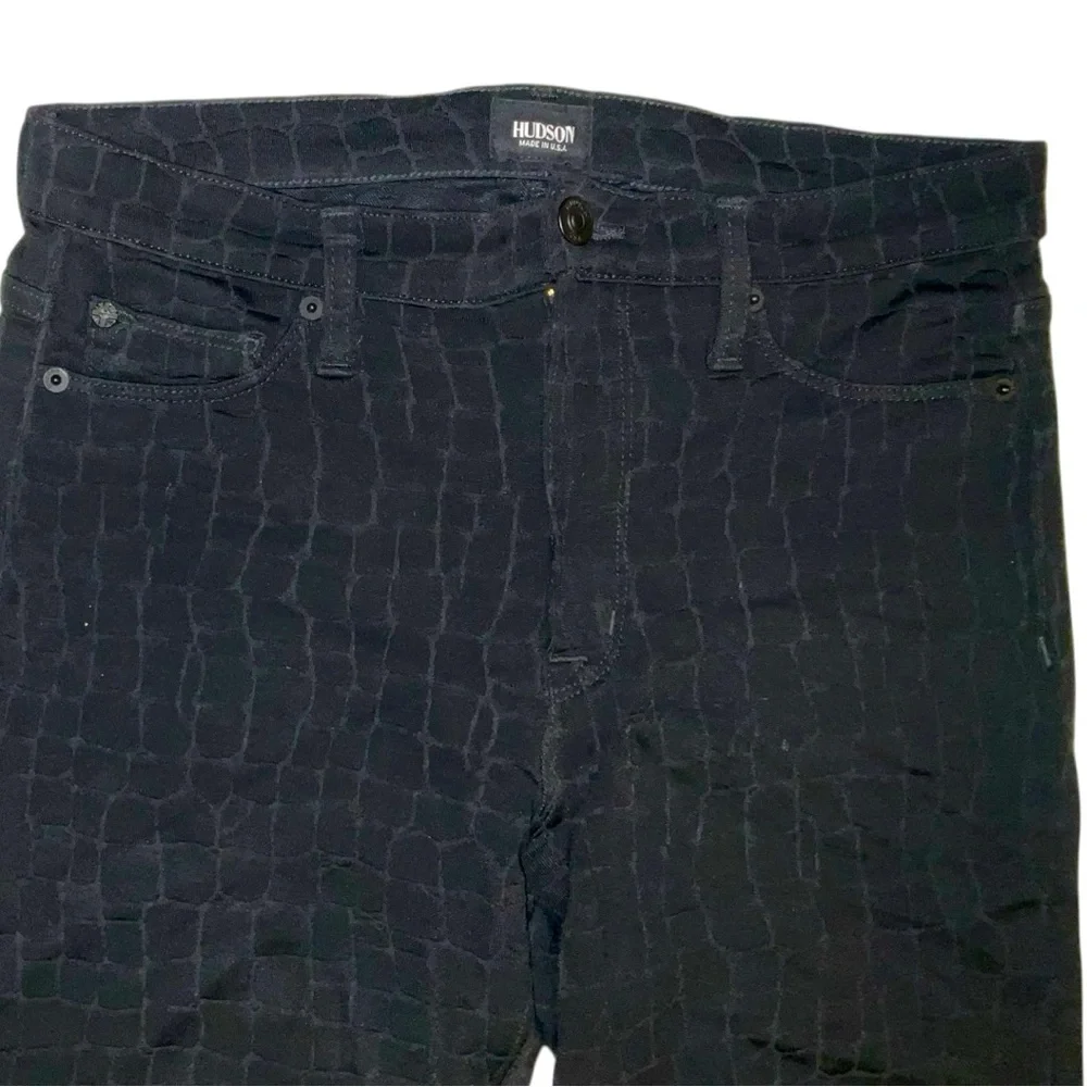 Hudson Black Pants Barbara High Waist‎ Super Skinny Crocodile Texture 30 Stretch